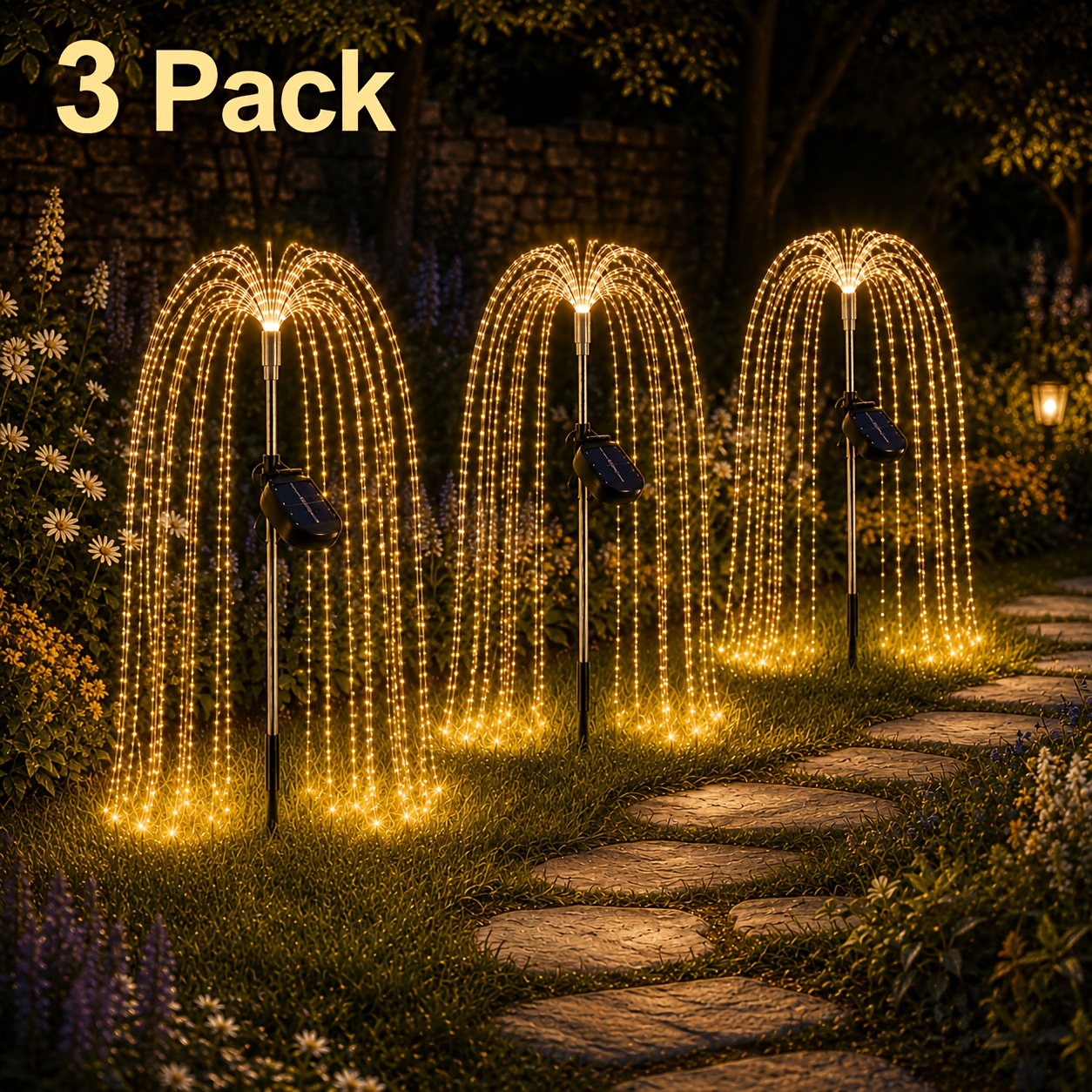 TEMU 6pcs Solar Firework Stake Lights, 900lumen Led Outdoor Garden Ground Plug Lamps With Built-in 850mah Rechargeable Battery, Decorative Led Lights