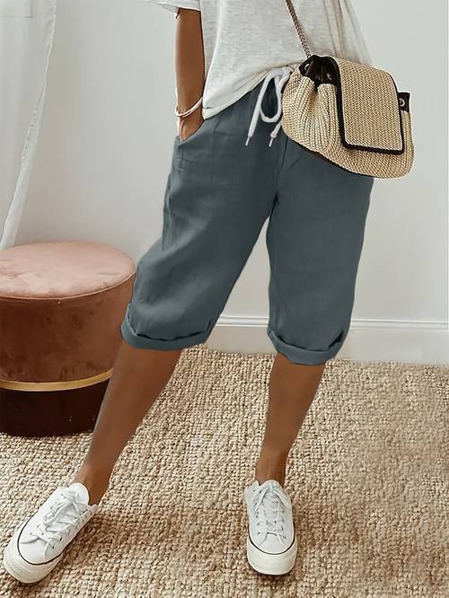 item picture womens casual solid color loose fit drawstring length pants with pockets machine washable non stretch fabric for attire versatile clothing relaxed fit no stretch material