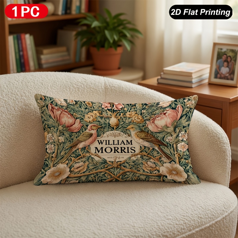 TEMU 1pc 2d Flat Printing Lumbar Throw Pillow Cover William Floral Print Pillow Cover For Indoor Outdoor Farm Bedroom Living Room Sofa Car Interior