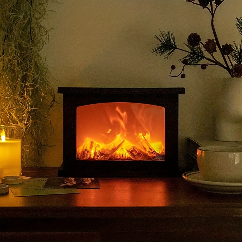 TEMU Fireplace Lantern Decoration, Small Replica Stove Device, Led Torch Lamp With Flame Effect, Usb Rechargeable Portable Fireplace, Indoor Statue