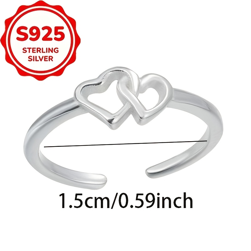 Women's S925 Silver Interlocking Heart Open Toe Ring