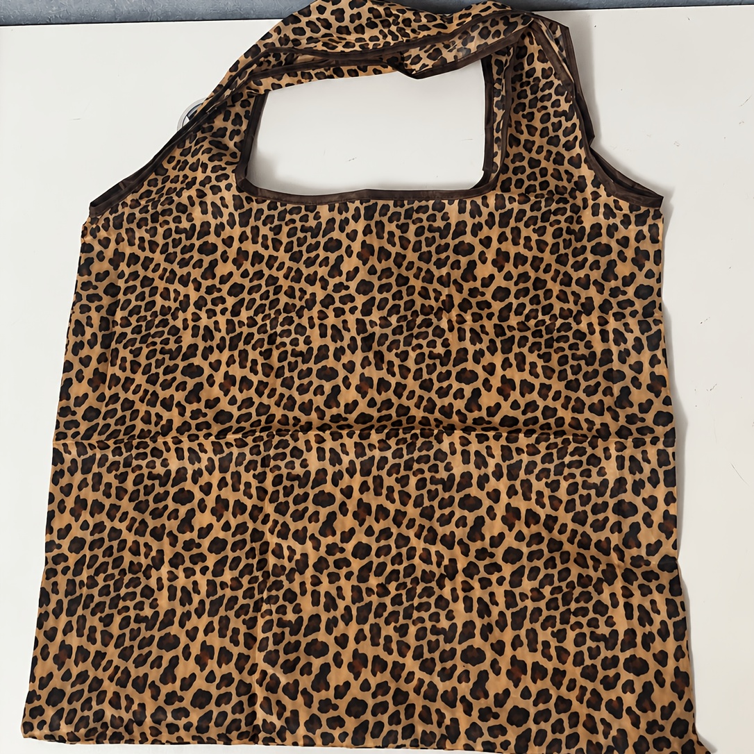 TEMU 1pc Women's Large Capacity Leopard Print Tote Bag - Spacious, Durable Shopping Handbag In Brown, Foldable Design For Daily Life, New Year,