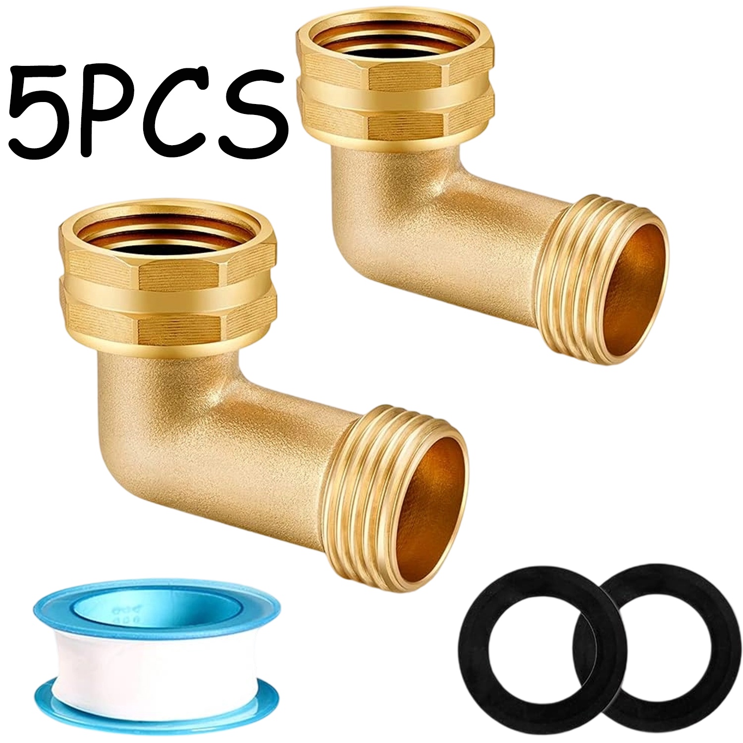 TEMU Set Of 5 Brass 90-degree Hose Elbows, Durable Pipe Fittings For Garden Irrigation And Car Washing, Perfect For Christmas Gifts