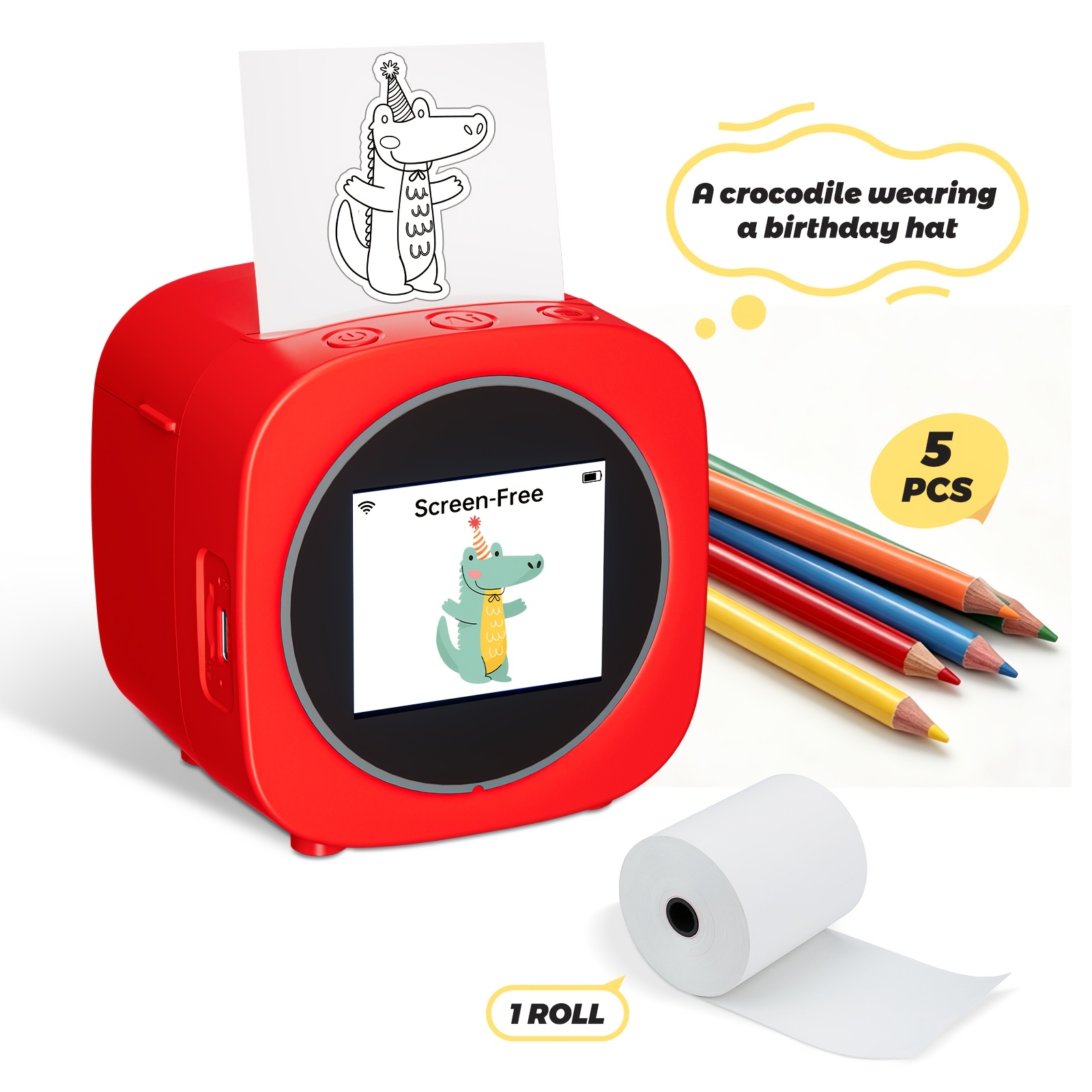 TEMU Imprimante d'autocollants vocale IA encre, écran ni fil, avec rouleaux de papier sûrs, mini machine portable pour créer des autocollants pour