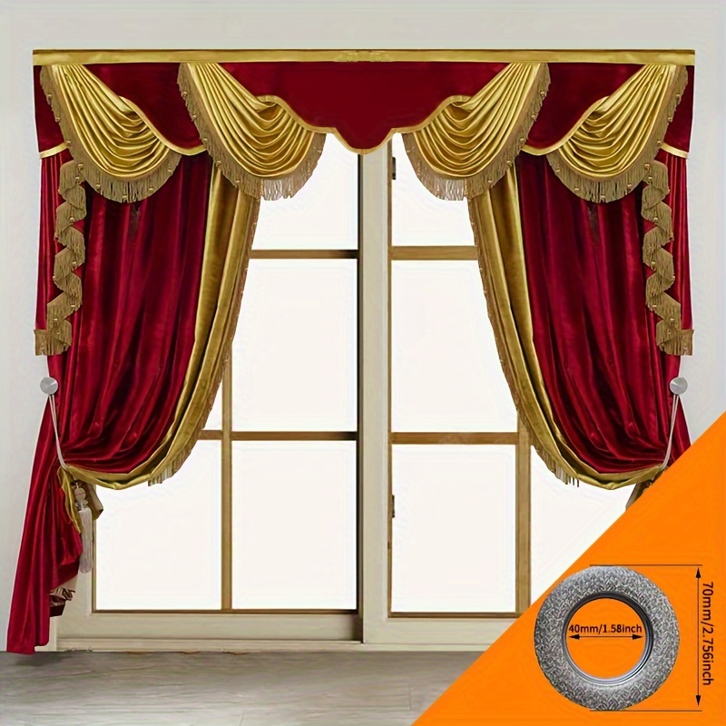 

2pcs Elegant Curtains With Golden Accents - Luxurious French-, Uv Protective, Machine Washable For Living Room & Bedroom, Fabric With Tassel Detail, Curtains For Living Room, , Velvet,