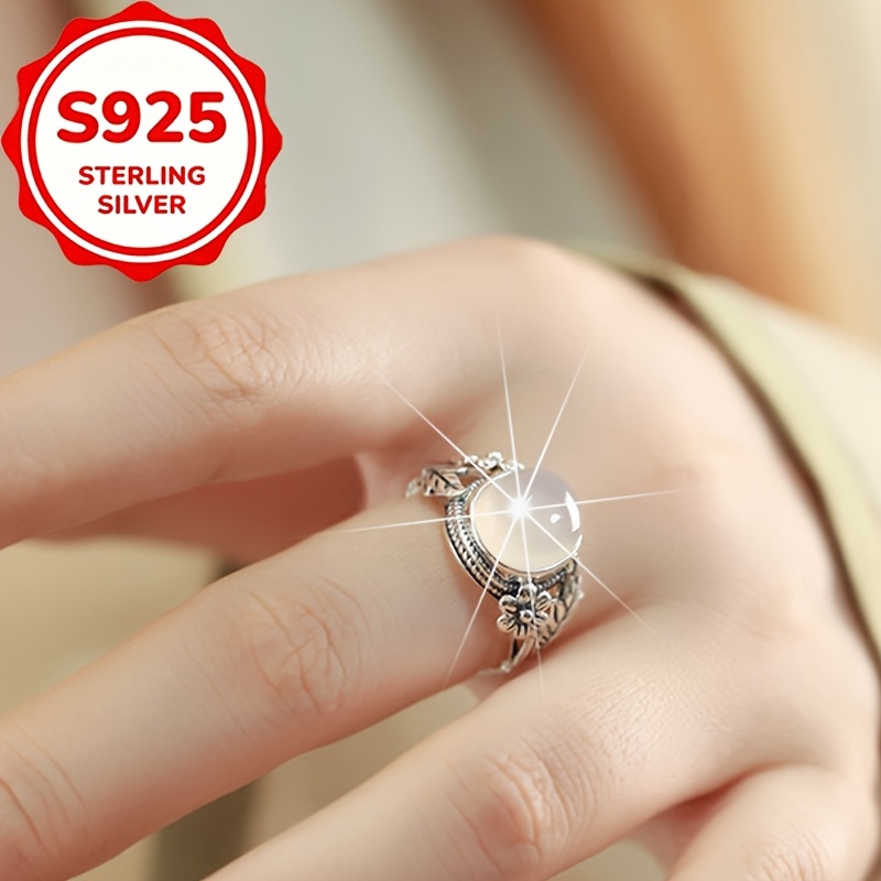 Women's S925 Silver Vintage Petal Open Ring, Elegant Gift