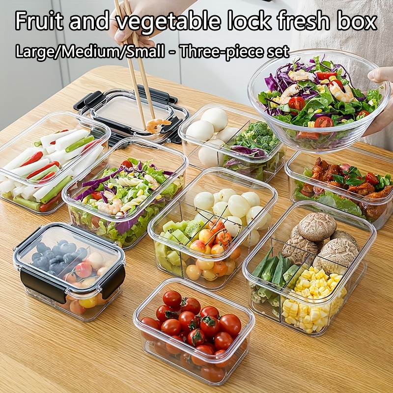 

Thickened Bento Box Refrigerator Fresh-keeping Storage Box Kitchen Sealed Box Food-grade Transparent Lunch Box Fruit Storage Three-piece Set