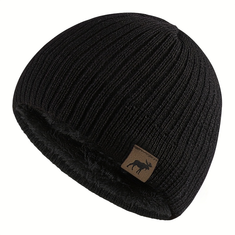 TEMU Laser Laser Reindeer Striped Beanie Autumn Winter Double Layer Fleece Thickened Warm Hat No Brim Outdoor Leisure Sports Riding Hiking Skiing