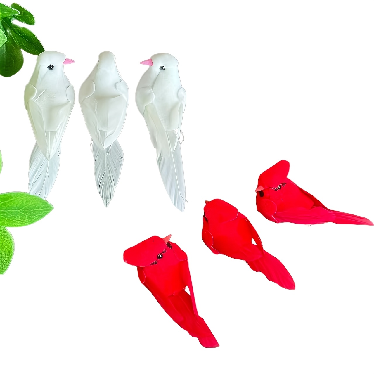 TEMU 6pcs Red And White Simulation White-cheeked Bulbul Birds, Decorative Hanging Ornaments With Exquisite And Lifelike Details, Suitable For Indoor