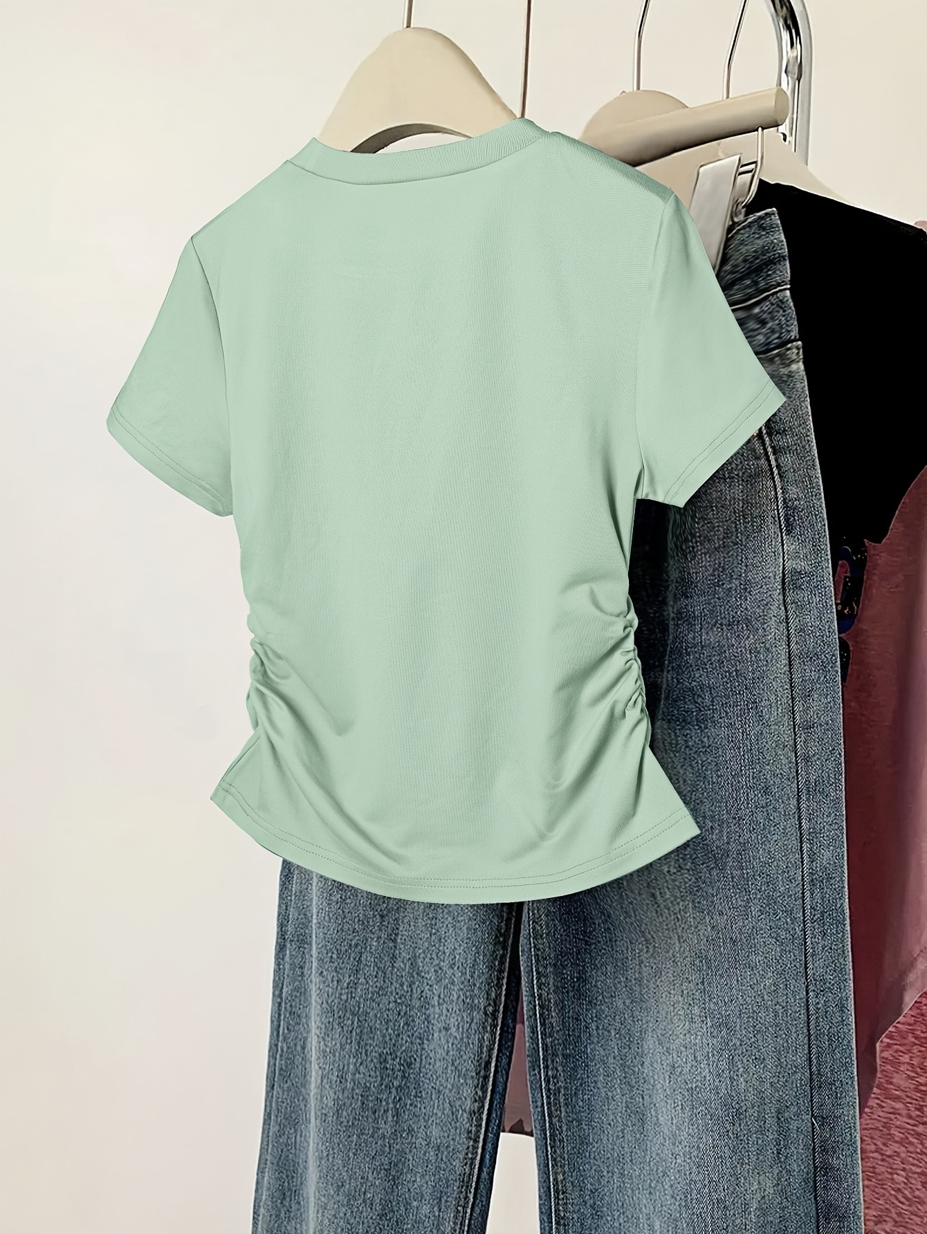 Women'S Casual Crew Neck Short Sleeve T-Shirt - Dark Green, Ribbed Hem, Lightweight & Stretchy, Perfect for Summer, Casual Attire|Ribbed Hem Tee|Lightweight Tshirt