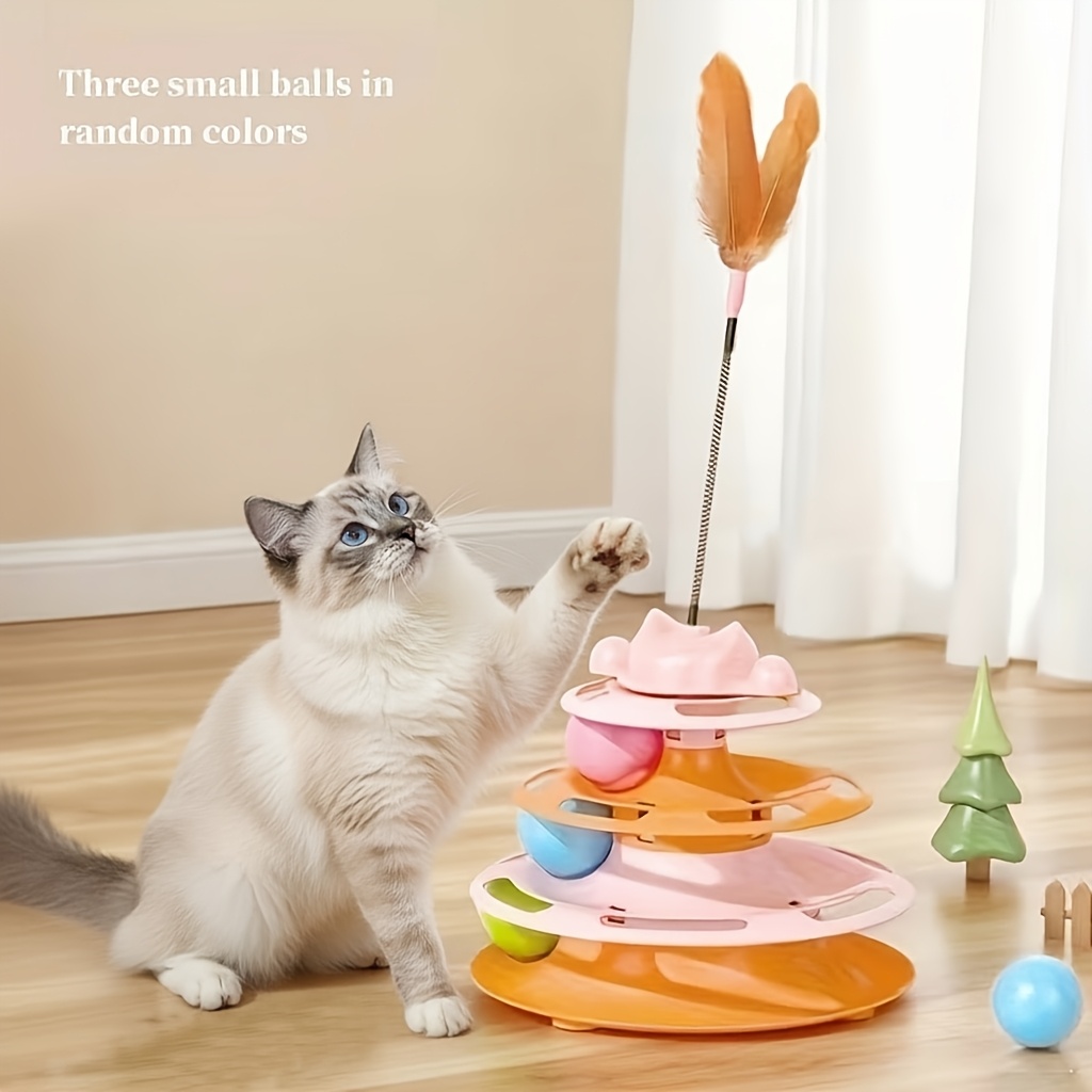 TEMU 1 Set Cat Turntable Toy Self-entertainment Boredom Relief Turntable Ball Cat Toy Feather Small Kitten Pet Puzzle Tool, Cat Interactive Rotating