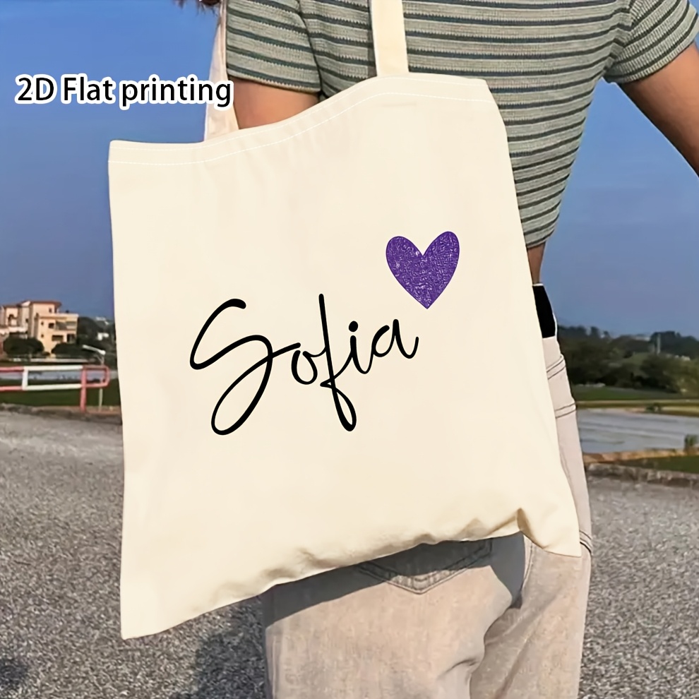 TEMU 1pc Personalized Custom Name & Text Design Coffee-colored Canvas Bag Suitable For Bridesmaids, Girlfriends, Moms - Hot Transfer Printing,