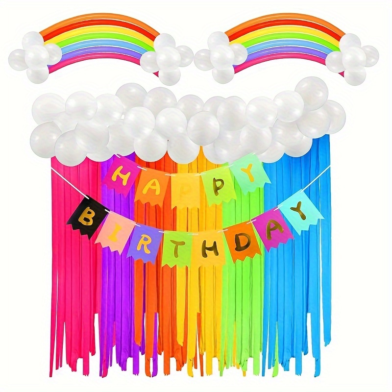 1 Juego de pancarta de feliz cumpleaños, pancarta de cumpleaños de  arcoíris, guirnalda de confeti circular, serpentinas en forma de remolino,  bola de panal, decoración de fiesta de cumpleaños – Los mejores