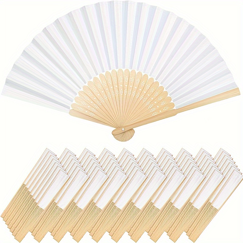 

10pcs Paper Hand Fan And Organza Hand Fan Bag Bamboo Folding Hand Fan Paper Hand Fan Suitable For Wedding Parties And Home Decoration Church Wedding Gifts, Party Gifts, Diy Decorative Supplies