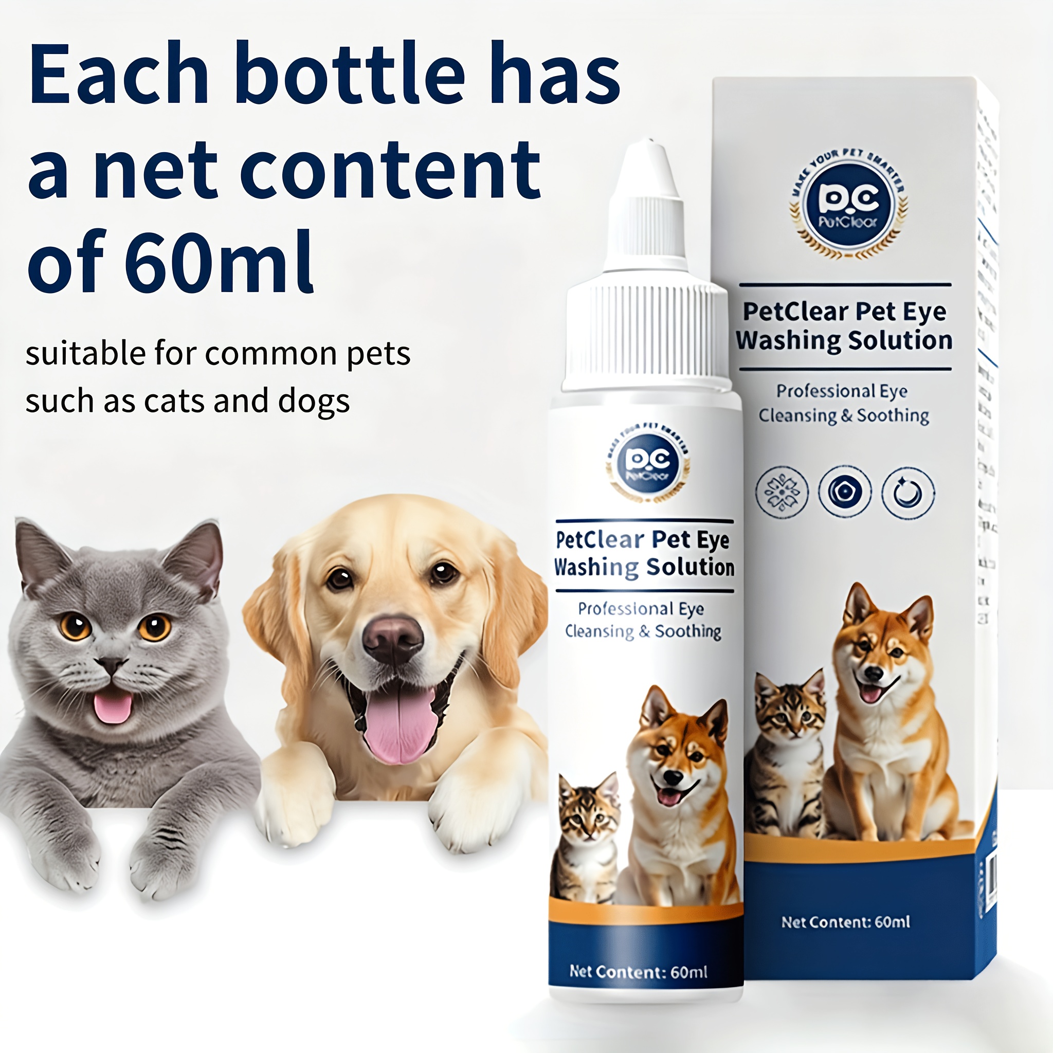 PETCLEAR Pet Eye Wash Solution Is a Professional Eye Cleaning Pet Care Product That Gently and Effectively Cleans Pets' Eyes, Helping to Remove Eye Secretions, Dust, and More. The Bottle Measures Approximately 13cm/5.12inch in Height and 7cm/2.76inch