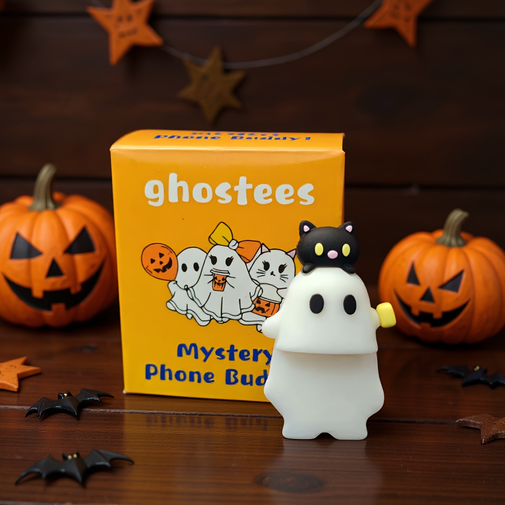 TEMU . Ghostees Halloween-Handyfreund - Niedlich mit Ausdrucksstarken Augen & Mund, Aufklebende Dekoration für Smartphones, Tablets, Partydeko -