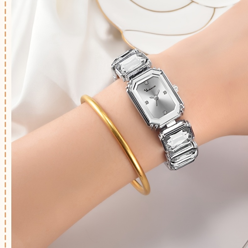 1pc   bracelet watch for women fashionable   with rectangular colorful case crystal dial european and american   style showcasing     of women   for gift   details 3