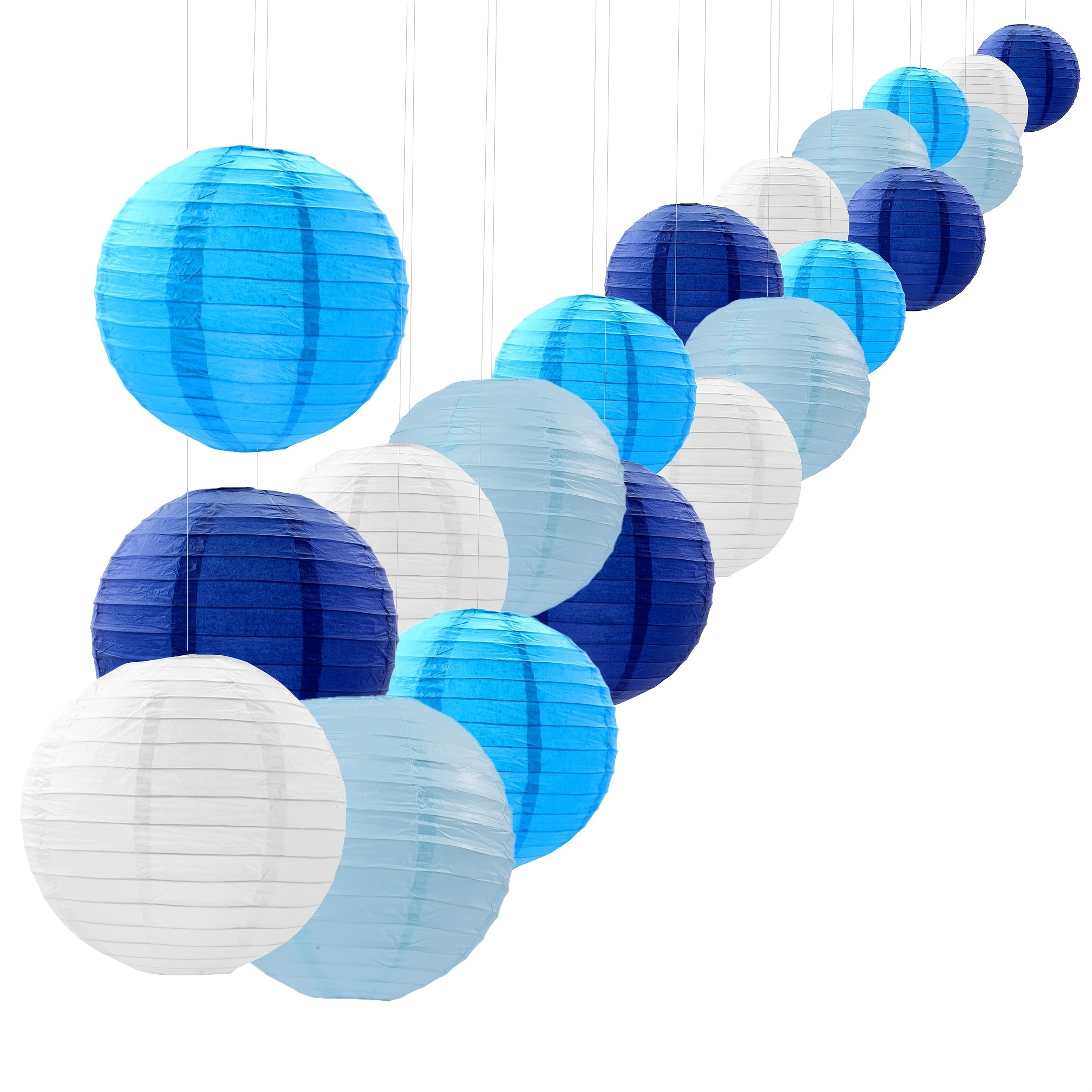 

21pack Blue Paper Lanterns Wedding Party Decoration Set, Reusable Easy Assemble, Hanging Pastel Japanese Lantern Lamp, For Birthday, Baby Shower Party Favor