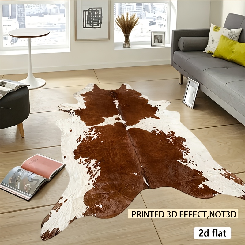 TEMU 2d Flat, Irregular Machine-washable Special-shaped Mat, Cowhide-shaped Fashionable Floor Mat, Easy To Clean, Non-slip, Suitable For Living Room,