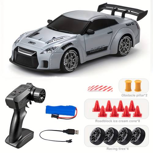 high speed 4wd car with lights tires road barrier tool 1 24 scale gray abs remote control toy rechargeable 500mah battery ideal for boys girls birthday halloween christmas thanksgiving gifts best for christmas thanksgiving