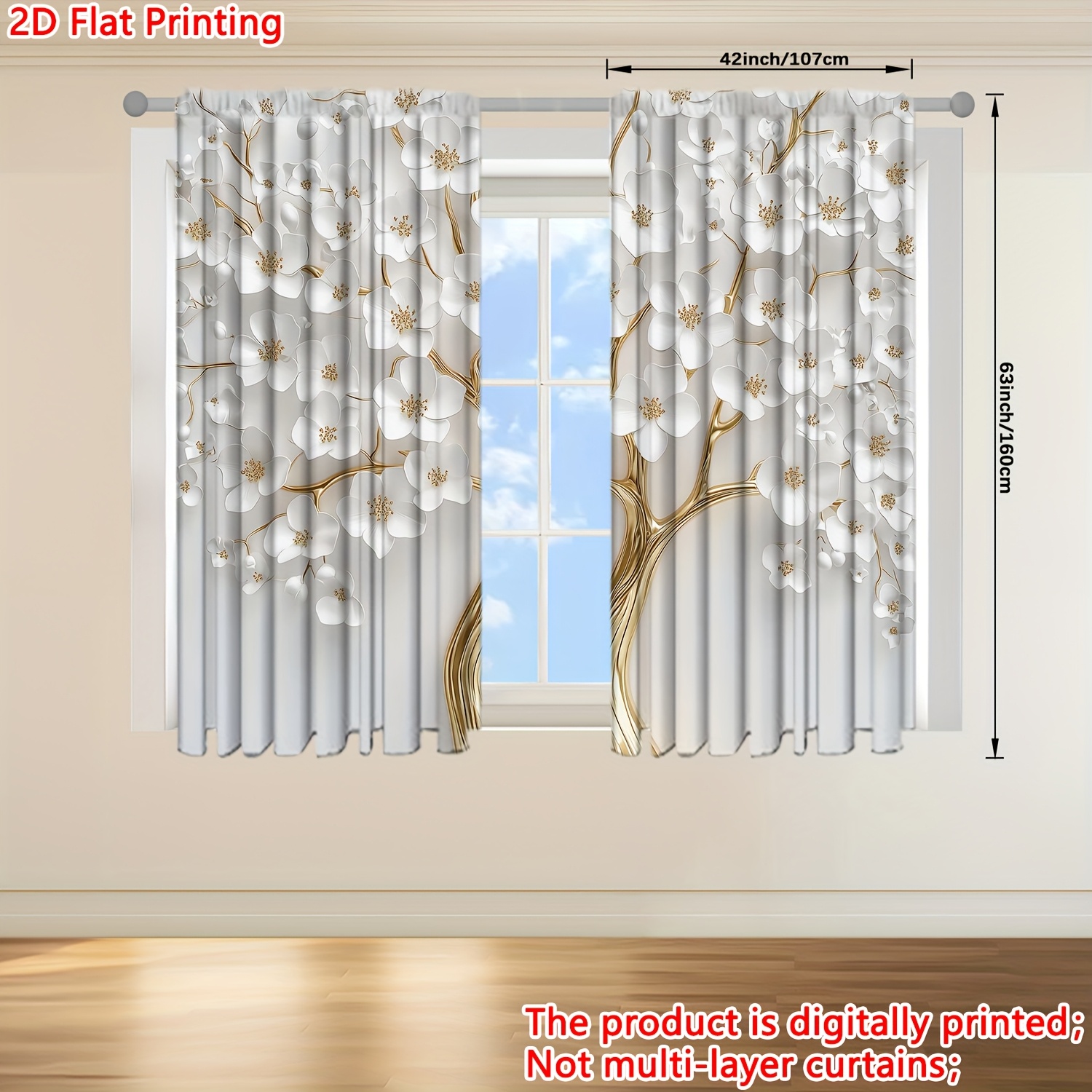 TEMU 2d Flat - 2d Flat - Launch 2d Flat Printing 2pcs Art Relief Curtains For Home Decoration - Rod Pocket Window Covering For Bedroom, Office,