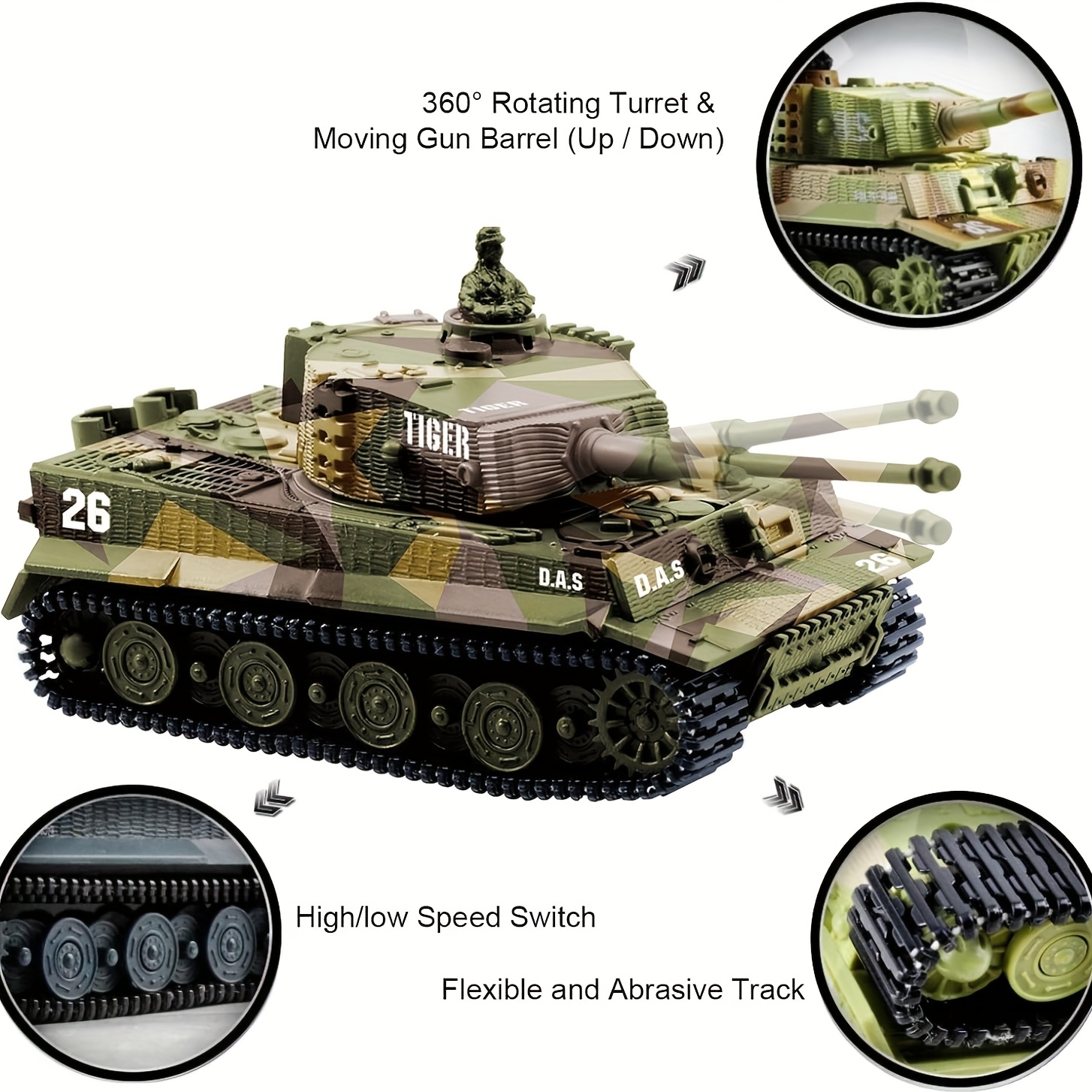 Remote-Controlled Mini RC Tank 72 Tiger I with a Rotating Turret And Sound Features.