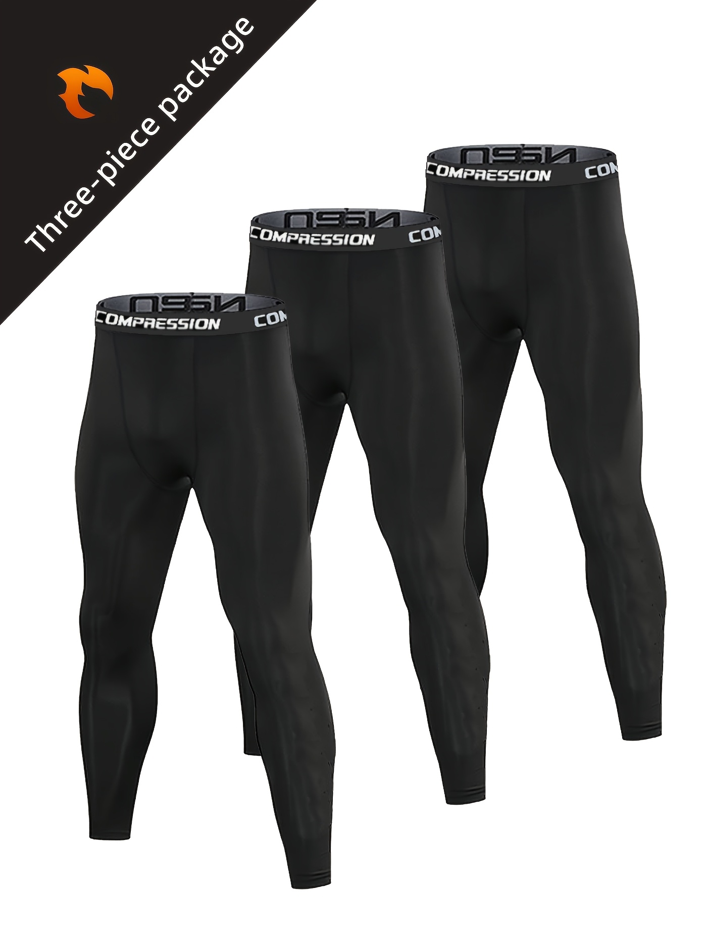 set of     leggings high elastic base layer for fitness running and basketball training solid black compression pants