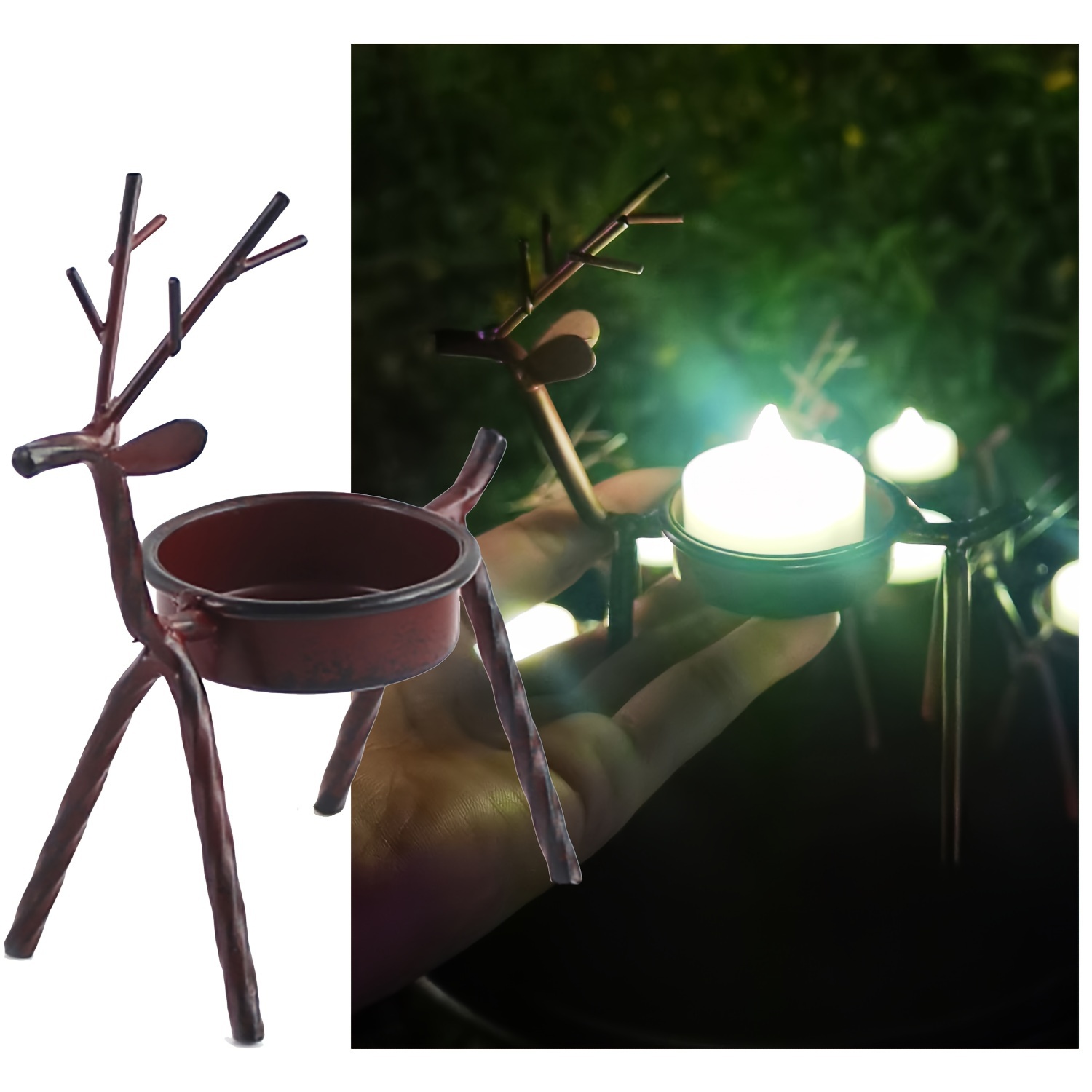 

Home Iron Reindeer Candle Holder, Festive Decor For Dining Table, Compatible With 1.9-inch Led Or Candles For , Christmas, Hanukkah, Thanksgiving - 1pc (candle Not Included)