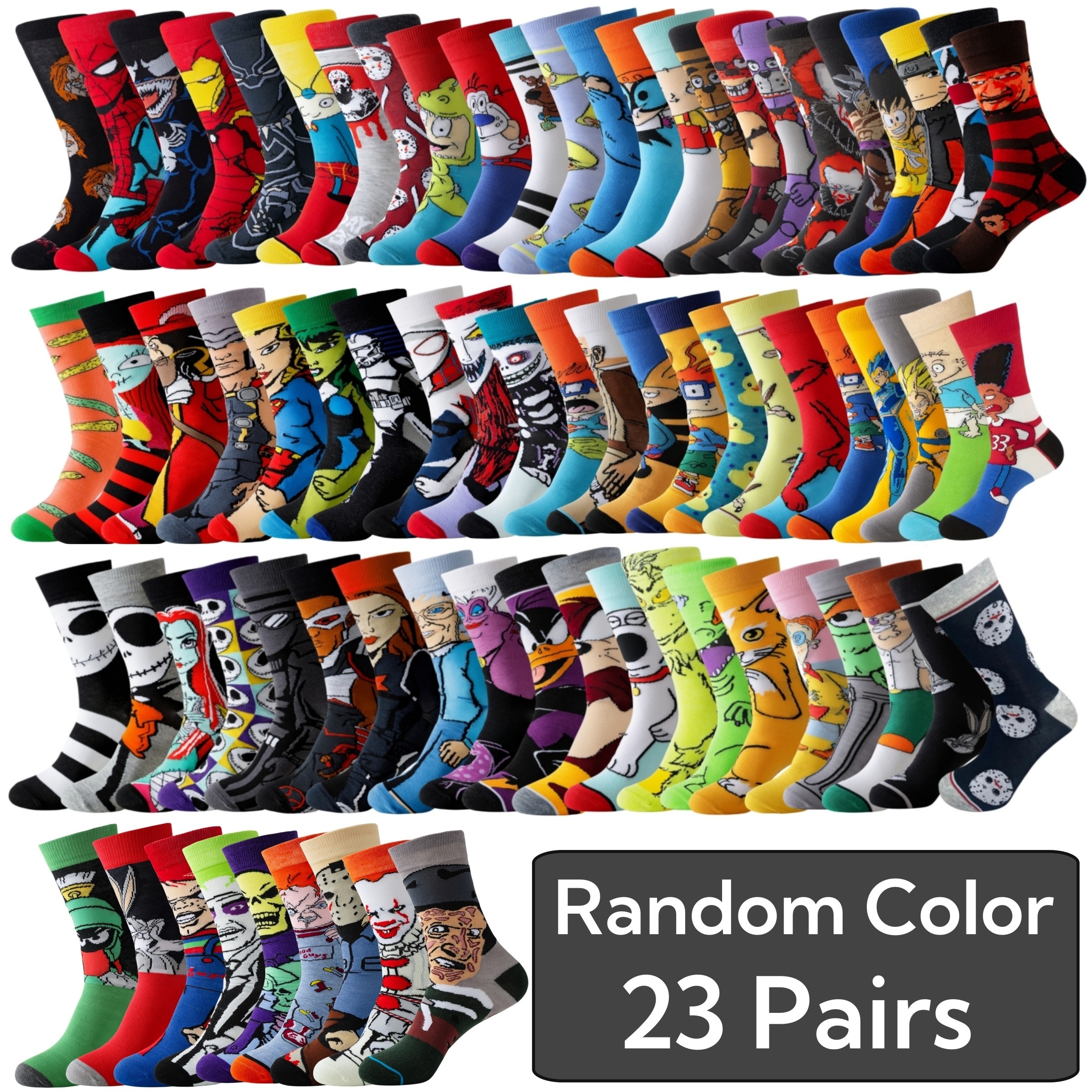 

23pcs Men's Superhero Cartoon Crew Socks - Breathable & Comfortable, Perfect Gift For Teens, Casual Wear