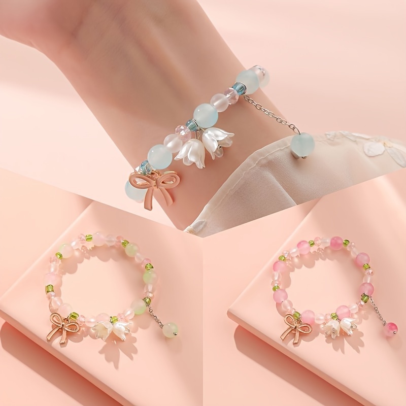 

3 Pcs Of Lily Of The Valley Bracelet Set Girls Simple Fresh Student Bestie Birthday Gift Gradient Color Bracelet Gift