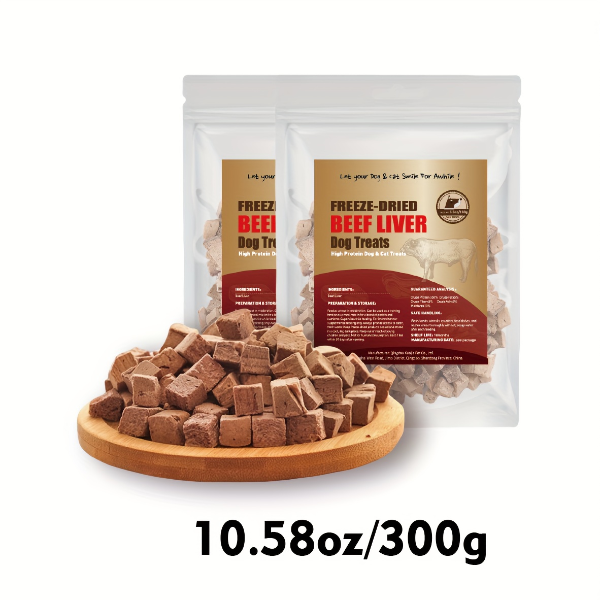 TEMU 150/300g Beef Liver Dog Treats, Freeze-dried, Ideal For Training, High In Protein, Grain-free And Gluten-free, Made With A Single