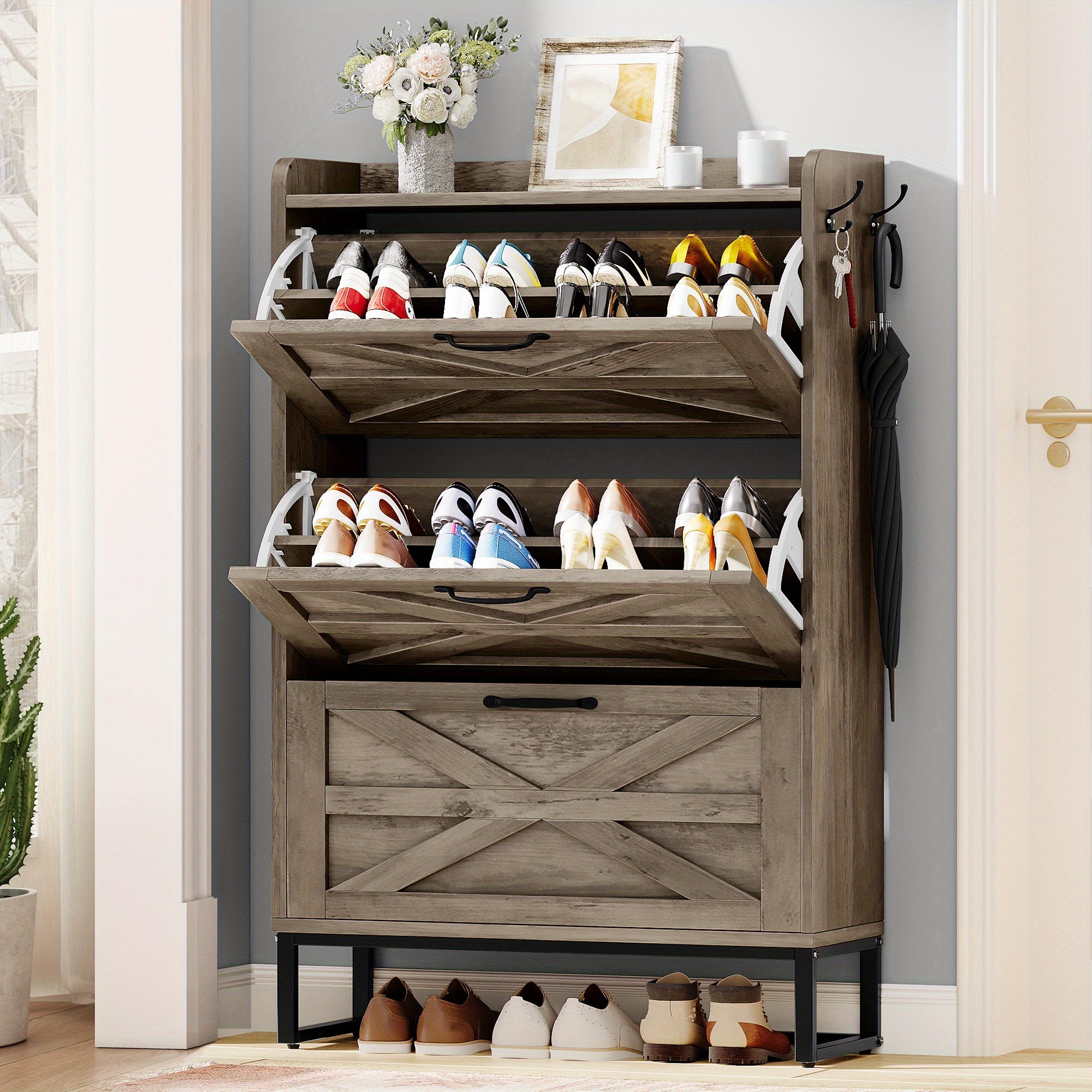 

Shoe Storage 3 Drawers, Freestanding Shoe Organizer For 24 , Narrow Shoe Rack For Entryway, , Hallway ( )