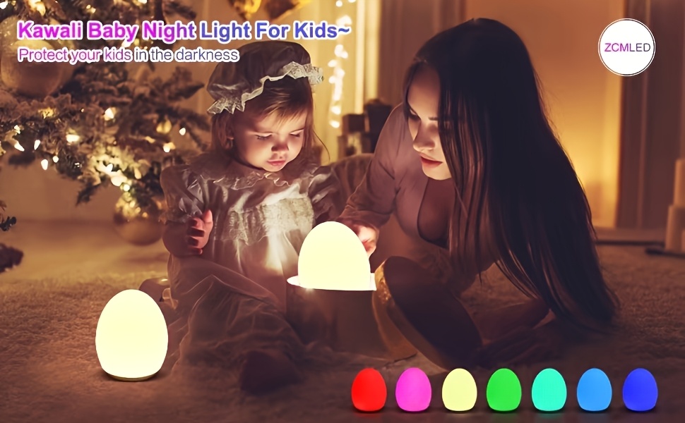Rechargeable Egg-Shaped Night Light with 7 Color Modes, Adjustable Warm White LED, Suitable for Teen Sleep, Touch Control And Timer - Up to 100 Hours of Battery Life