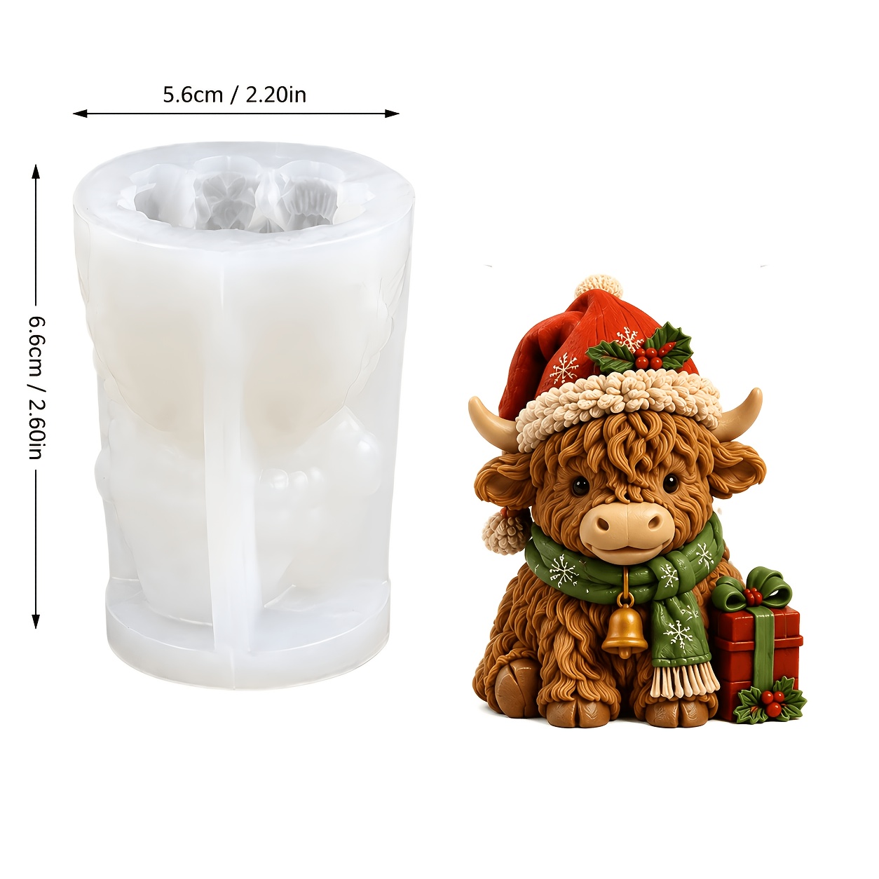 TEMU Resin Silicone Mold, Christmas Highland Cow Silicone Mold, 3d Cow Candle Mold For Wax Resin Plaster Casting, Cute Holiday Animal Candle Making