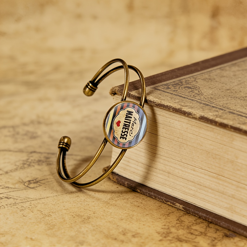 Antique Cyan Double-Layer Adjustable Bangle with Merci Tag