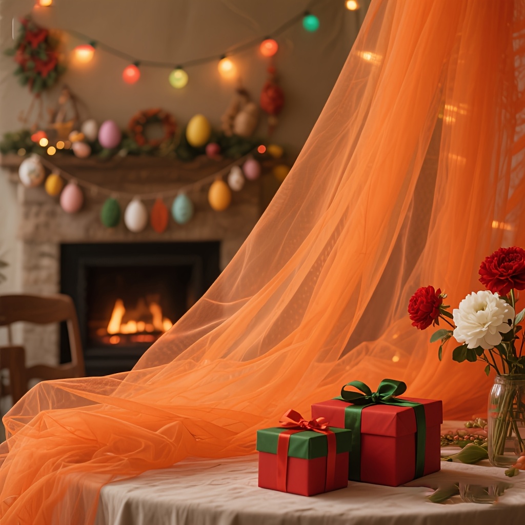 TEMU 1 Roll Of Exquisite Orange Tulle Fabric - Elastic Decorative Sheer Curtains, Suitable For Weddings, Bridal Showers, Birthday And Anniversary
