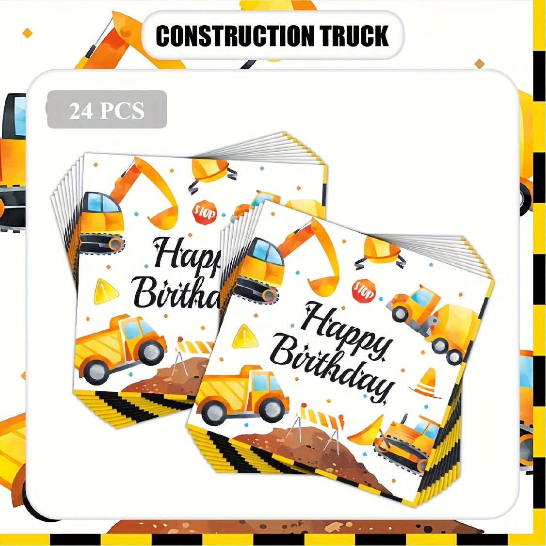 Image of 24pcs Construction Theme Party Napkins, Excavator Truck Disposable Dining Lunch Napkins, Suitable For Birthday Party Decoration Supplies
