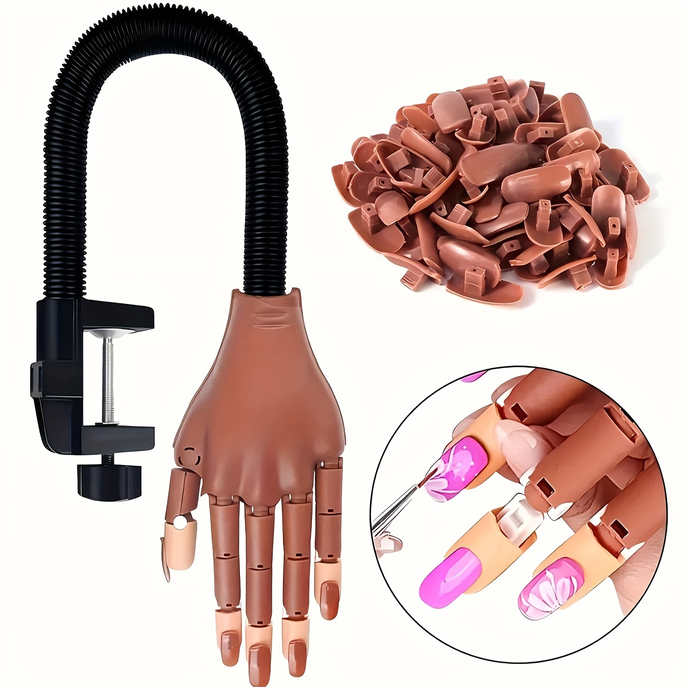 

Main de pour ongles en acrylique, mannequin flexible avec faux-ongles de rechange, résine ABS , , pour la en nail art, accessoires de beauté et de soins personnels