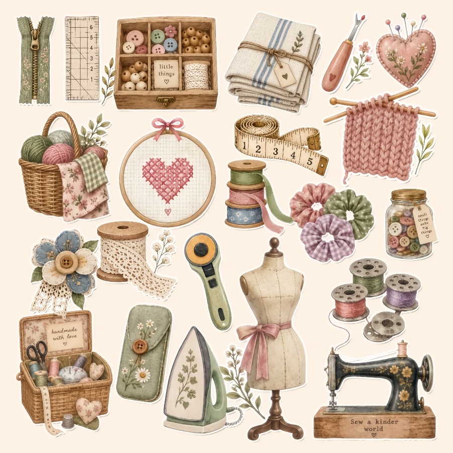 TEMU 1 Set, Sewing-themed Stickers, Stickers, Bookmark Stickers For Backpacks, Luggage, Water Bottles, And Notebooks, Journaling Stickers, Diy