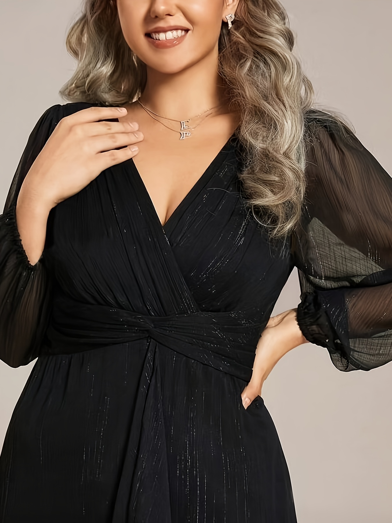 womens elegant deep v neck sleeve a line dress solid   washable middle eastern   for formal casual occasions dress sleeve  ing wear cultural attire no stretch fabric   silhouette