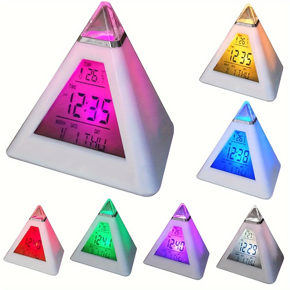 

1pc Led Digital Alarm Clock Quiet Pyramid Alarm Clock Battery Powered Night Light Desk Clock With Music & Snooze Mode 7 Color Changing Desktop Clock Decoration For Bedroom Office
