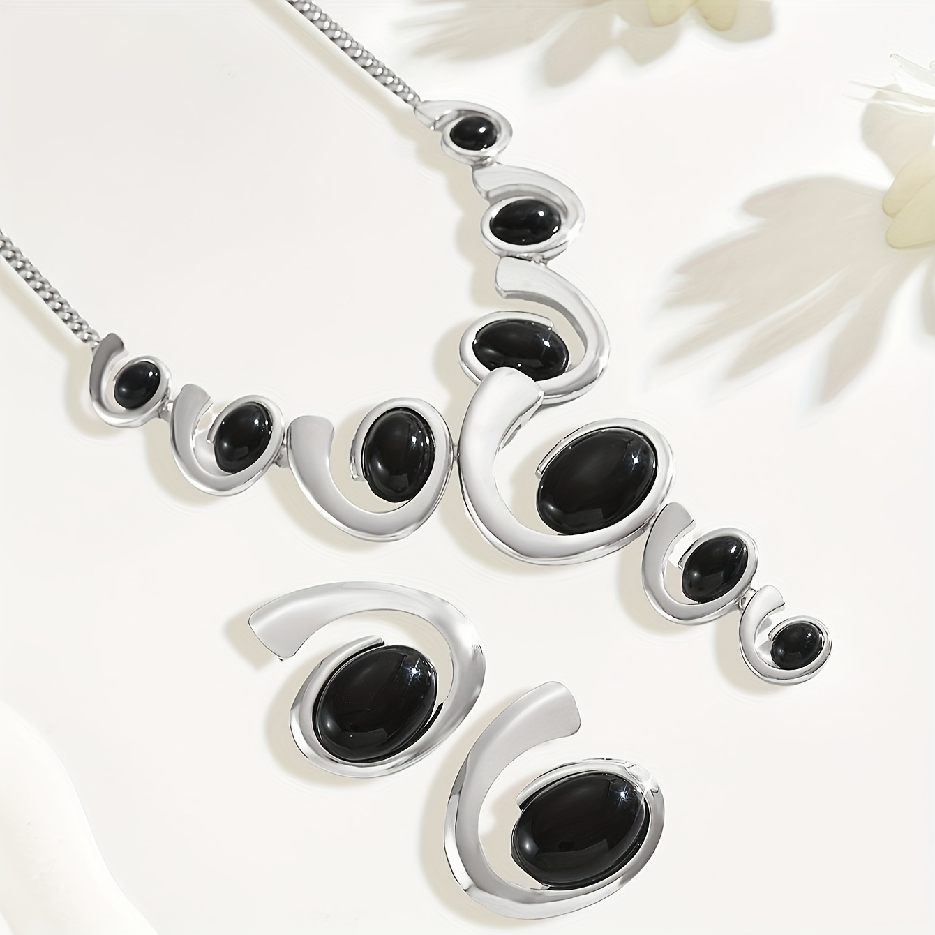 Spiral Rhinestone Y Necklace & Earrings Set