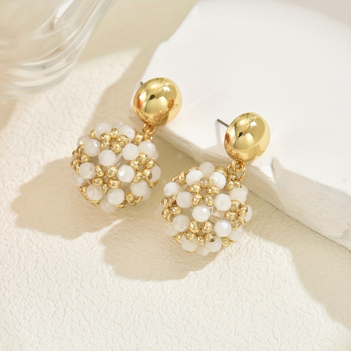 Boho Vacation Style Beaded Earrings Small Ball Retro DIY Dangle Earrings Women'S