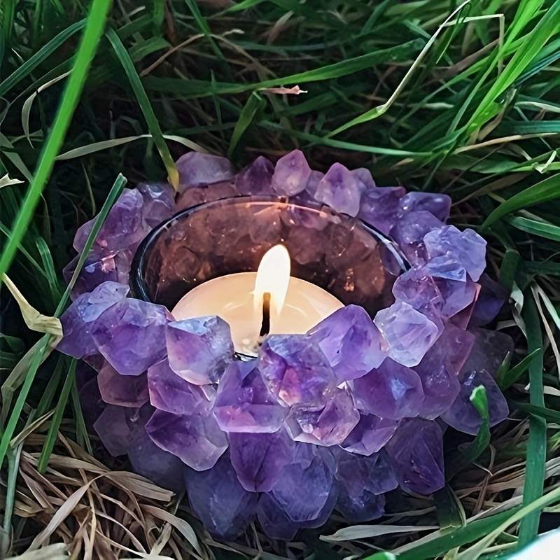 

Handmade Natural Amethyst Cluster Quartz Crystal Votive Candle Holder Gemstone Tealight Holder Home Decor Reiki Stone