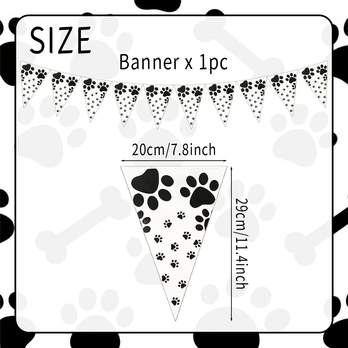 TEMU 1pc Black And White Paw Print Banner Flag, Puppy-themed Triangular Flag Garland, Pet Dog Birthday Party Decoration, Room Garden Hanging Ornament