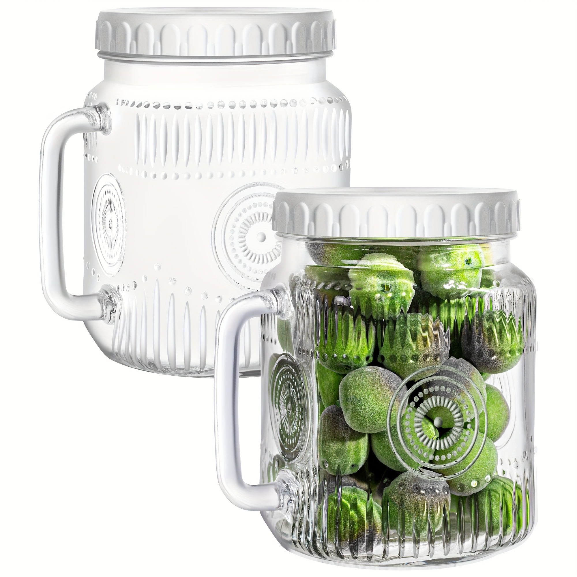 TEMU 2 Pack Large Glass Mason Jars, 74 Oz Wide Mouth With Lid With Handles For Fridge, Glass Canisters For Food Storage, Decor, Perfect For Sugar,