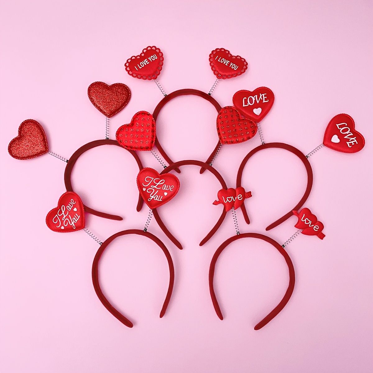 

Set Of 3 New Women's European And American Valentine's Day Headbands, Featuring Glittery Peach Hearts, Parties And As Hair Accessories.