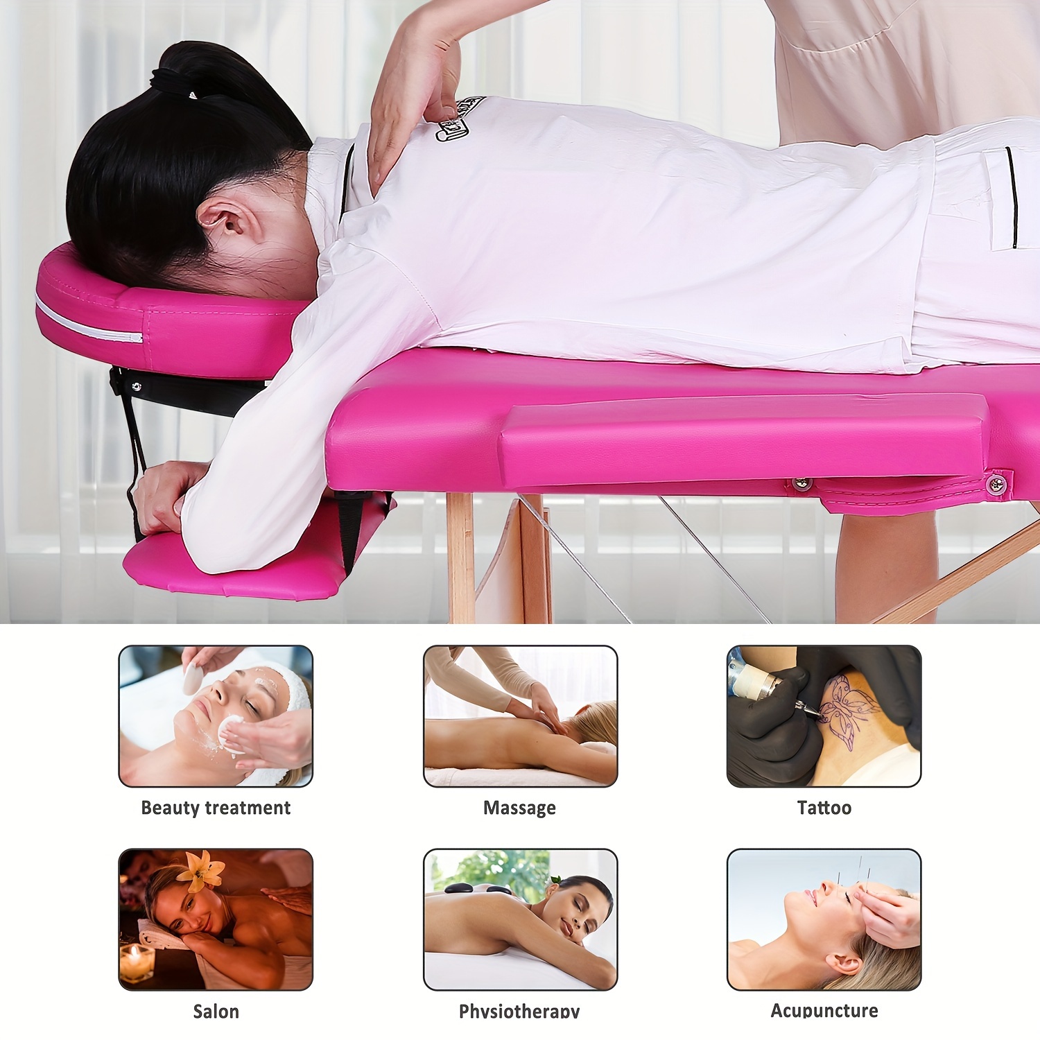 

Pink 84in Portable Massage Table Massage Bed Lash Bed Spa Bed Adjustable Height 2 Folding Wood 496lb Carry Case