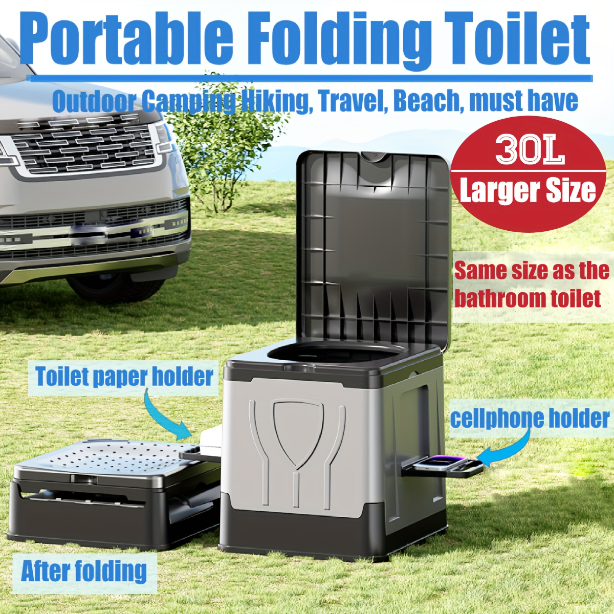 

Portable Toilet, Size, Folding Lid, Portable Commode, Rv Toilet , , , , Boating Toilet, Pp , External , Accessories