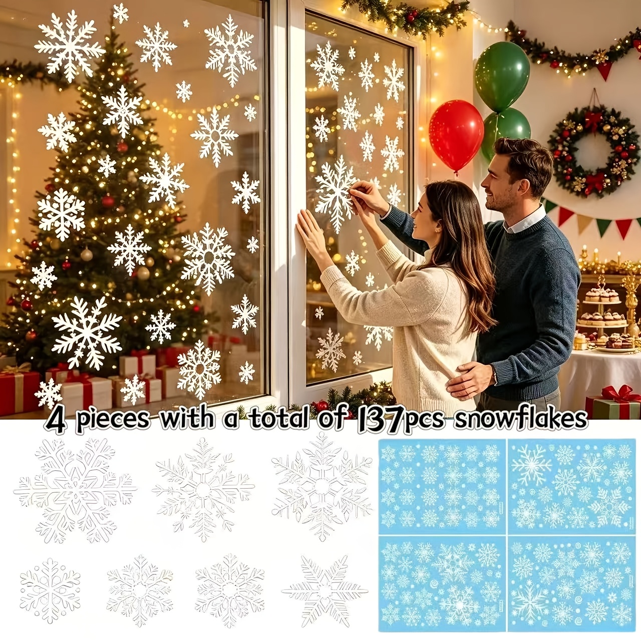 TEMU 137pcs Snowflake Sticker Decorations, Christmas Window Decor, Wall And Shop Window Decorations, Suitable For Christmas Tree Decor For Home And